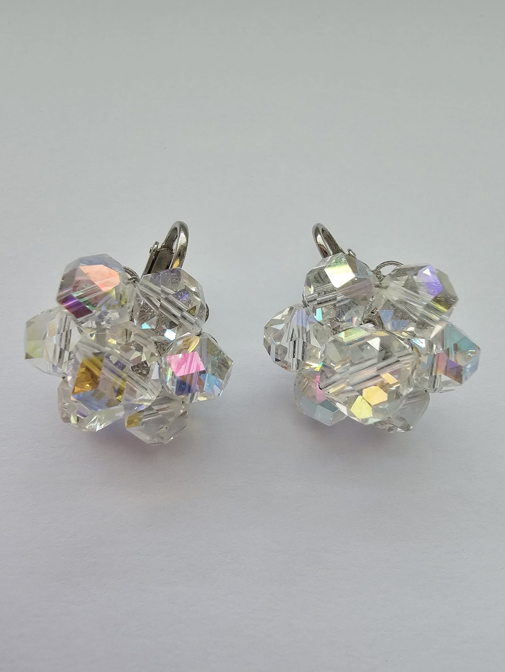 Vintage Laguna Aurora Borealis Crystal Cluster Clip-On Earrings - Mid-Century